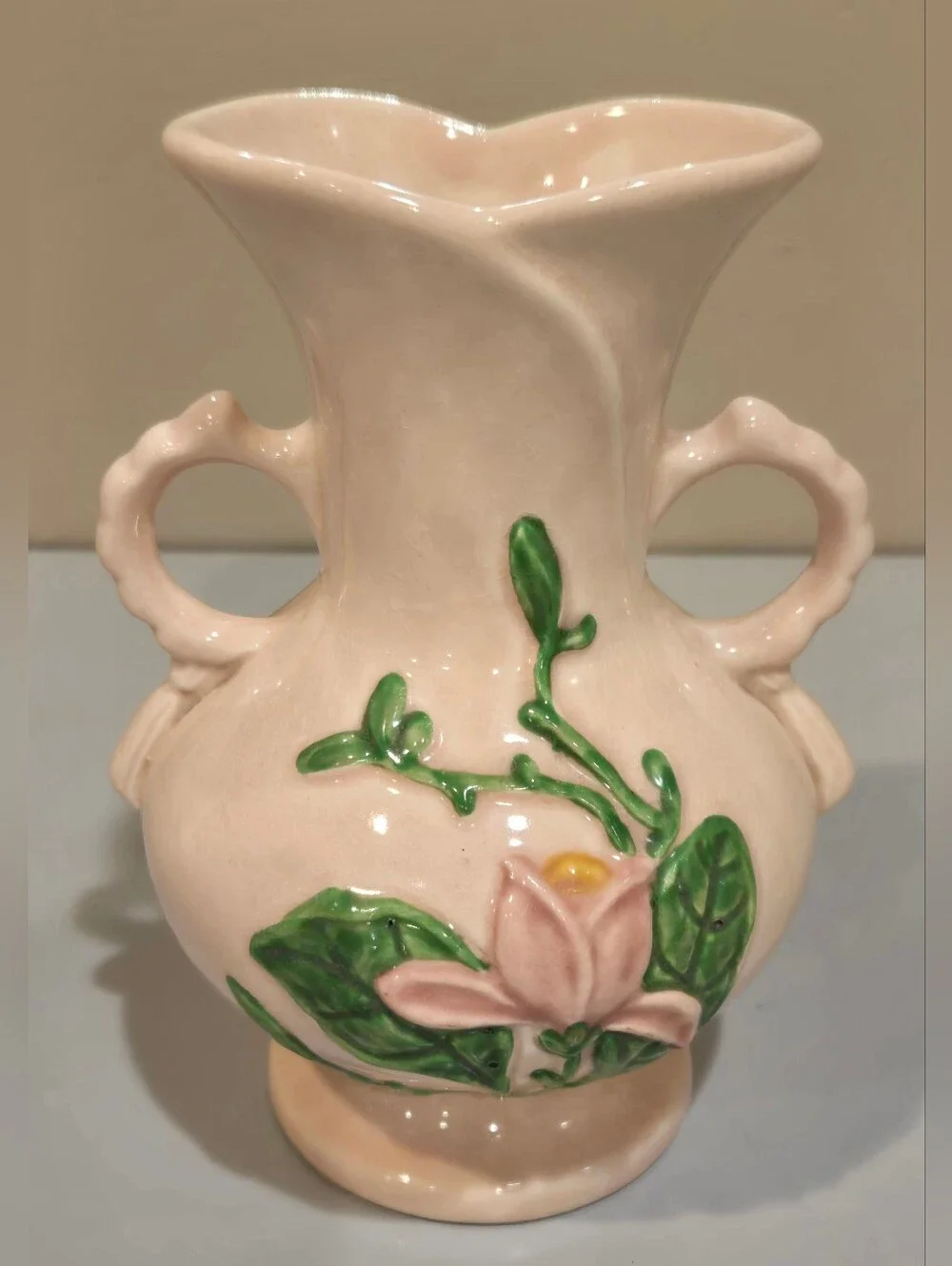 Vintage Hull Art Pink Floral Ceramic Double-Handled Vase